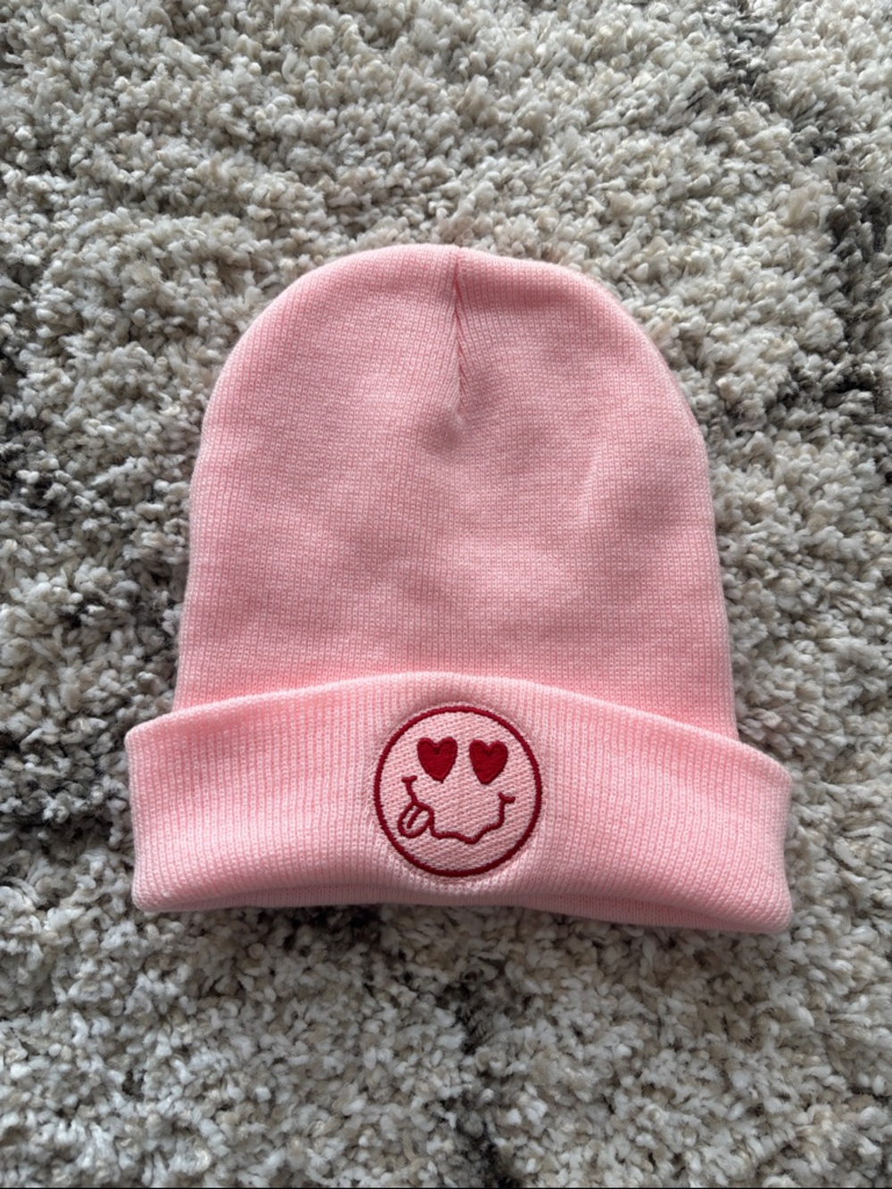 Pink Heart-Eye Smiley Beanie